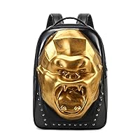 Cool Unisexs 3D Skull Backpack,Angry King Kong Backpack, Studded Large Volumn Laptop Backpack (Gold)