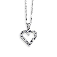 925 Sterling Silver Polished Spring Ring and Platinum Plated Dia. and Sapphire 18inch Love Heart Necklace Measures 17mm Wide Jewelry for Women