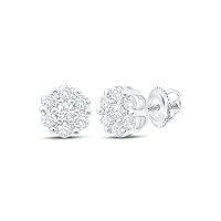 10K White Gold Diamond Flower Cluster Earrings 1/2 Ctw.