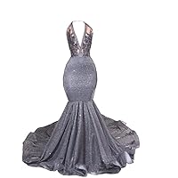 Glitz Fabric Halter V Neck Mermaid Formal Special Occasion Dresses Evening Gowns Lace Beaded 2024