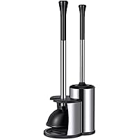 Toilet Plunger Bowl Brush Set: Hideaway Heavy Duty Toilet Plunger Scrubber Cleaner Holder Combo for Bathroom with Covered Caddy Hidden Elongated Discreet Apartment Toilet Plunger Brush Accessories