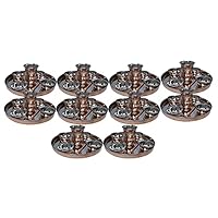 Pack of 10 Set Stainless Steel Copper Traditional Dinnerware Set of Thali Plate, Bowls, Glass and Spoon, Diameter 12-Inch