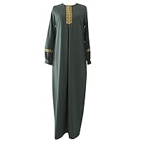 Womens Abaya Long Sleeve Muslim Dress Plus Solid Print Maxi Dress Casual Kaftan Dresses with Pocket