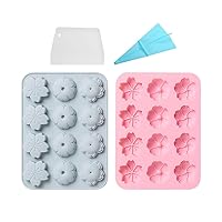 2 Pack Silicone Soap Molds, 12 Cavities Different Flower Shapes Silicone Mold, Perfect Making for Soap,Lotion Bar,Bath Bombs,Mini Cake,Chocolate,Hard Candy,with Pastry Bag & Scraper