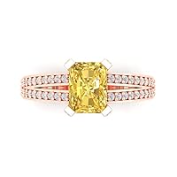 Clara Pucci 2.8 ct Emerald Cut Solitaire W/Accent split shank Yellow Simulated Diamond Anniversary Promise Wedding ring 18K Rose Gold