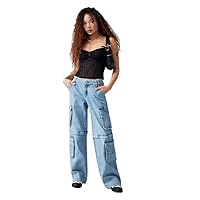 PacSun Women's Light Indigo Zip Off Low Rise Baggy Cargo Jeans - Blue Size 24