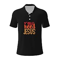 Y'all Need Jesus Men’s Polo Shirts Casual Golf Shirts for Men