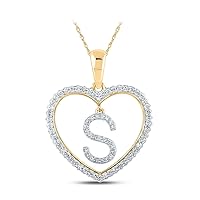 The Diamond Deal 10kt Yellow Gold Womens Round Diamond Heart S Letter Pendant 1/4 Cttw