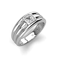 Asscher GIA Certified Natural Diamond 3/4 ctw High Polished Solitaire Men Wedding Band 14K White Gold-10.0