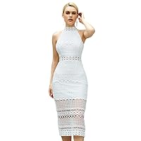 Exclusive Elegant Women Sexy Evening Gown Dress White Hollow Out Sleeveless Maxi Casual Formal Dress