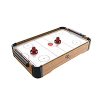 Mini Arcade Air Hockey Table- A Toy for Girls and Boys by Hey! Play! Fun Table- Top Game for Kids, Teens, and Adults- Battery-Operated (22 Inches), Brown
