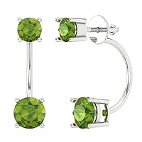 3.20 CT Dual Drop 2 stone Round Cut Solitaire Natural Green Peridot pair of Lever back Drop Dangle Earrings 14k White Gold