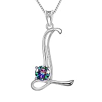 Aurora Tears Customized Letters Necklaces 925 Sterling Silver 26 Initial A-Z Alphabet Pendant with Mystic Rainbow Topaz Free Engraving Jewellery Gifts for Women and Girls