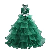 VeraQueen Girl's Halter Beads Layers Pageant Dresses Sleeveless Backless Flower Girls' Dresses Mint Green