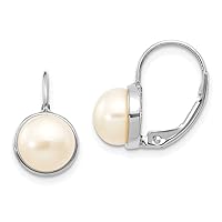 14k White Gold 6.5 7mm Freshwater Cultured Button Pearl Leverback Earrings Measures 17x8mm Wide Jewelry for Women