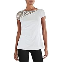 Adrianna Papell Womens Illusion Cap Sleeve Blouse Ivory 4