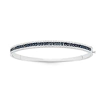 Mother's Day Gift For Her 1.00 Carat (cttw) 925 Sterling Silver Diamond Bangle, Available With Black, Blue, Pink, Yellow & White Diamond Combination