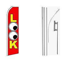 AES Look Red Yellow Eyes Swooper Super Flag & 16ft Flagpole Kit/Ground Spike Banner Double Stitched Fade Resistant Premium Quality