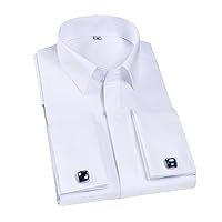 Men's Elegant French Cuff Fly Front Placket Dress Shirt Without Pocket Formal Business Activities Long Sleeve Shirts