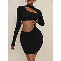 Women Dresses Solid Cut Out Bodycon Dress (Color : Black, Size : Small)
