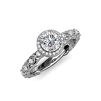 IGI Certified Round Lab Grown Diamond (VS1/F) & Natural Diamond 1.25 ctw Cascading Scalloped Shank Women Halo Engagement Ring 14K Gold