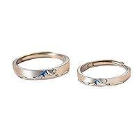 1/2Pcs Sun-Moon Pattern Couple Adjustable Matching Rings Engraved Montain Finger Rings Wedding Relationship Rings