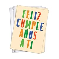 Colorful Letters Español Spanish Birthday Greeting Cards | 2 Pack Set + 2 Envelopes (5x7)