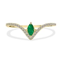 1/4 Carat TW Natural Gemstone and Diamond V Shape Ring in 10K Yellow Gold (Available in Garnet, Peridot, Tanzanite and More)