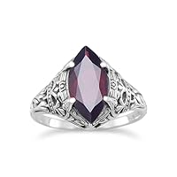 925 Sterling Silver Oxidized Vintage Style Ring Marquise Garnet The Garnet Measures 15mmx7mm Jewelry Gifts for Women - Ring Size Options: 10 5 6 7 8 9