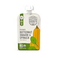 Serenity Kids 6+ Months USDA Organic Veggie Puree Baby Food Pouches | No Sugary Fruits or Added Sugar | Allergen Free | 3.5 Ounce BPA-Free Pouch | Butternut Squash & Spinach | 1 Count
