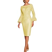 Sheath/Column Mother of The Bride Dress Jewel Neck Knee Length Long Sleeve Wedding Guest Dress Cocktail Dress 2024