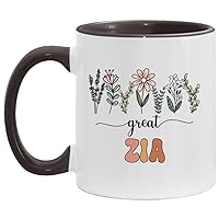 Great Zia Gift - Floral Mug - Gift For New Great Zia - Baby Announcement - Pregnancy Announcement Zia - Mothers Day Gift - Birthday Gift - Black Accents Mug 11oz