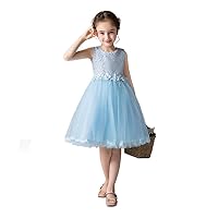 Flower Girls Sleeveless Lace Dress for Kids Wedding Bridesmaid Party Knee Length Dresses 2-16years