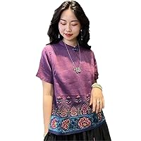 Retro Embroidery Cotton Linen Traditional Women's Vest Chinese Style Ladies Summer Stand Collar Top