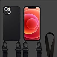 Crossbody Lanyard Cord Rope Strap Case for iPhone 11 12 14 13 Pro Max Mini XS X XR 7 8 Plus SE Liquid Silicone Cover,Black,for iPhone Xs