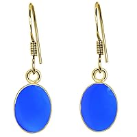 Choose Your Real Stone Earring Oval Shape Sterling Silver 18K Gold Plated Drop Pairs For Women