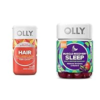 OLLY Ultra Strength Hair Softgels 30 Count and Muscle Recovery Sleep Gummies 40 Count Bundle