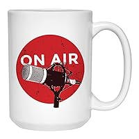 Ham Radio Mug 15 oz, On Air Microphone Graphic Gift Idea for Anchorman Announcer Amateur Radio Operator Broadcaster Vintage Mom Dad, White