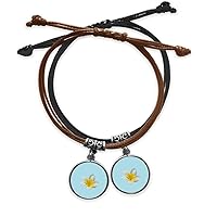 Laos National Plumeria Flower Bracelet Double Leather Rope Wristband Couple Set Gift