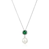 .925 Sterling Silver Bezel-Set Gemstone and 8mm Freshwater Cultured Pearl Drop 3/4
