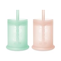 Olababy Silicone Training Cup with Straw Lid Bundle 5oz Mint + 5oz Coral