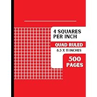4 Squares Per Inch: 500 Pages | Extra Large Graph Notebook 4x4 Graph Ruled Composition for Math, Science, Accounting | Large 8.5 x 11 Inches | Red