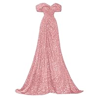 Tsbridal Women Sequins Prom Bridesmaid Dress Glitter Off The Shoulder Long Evening Gowns