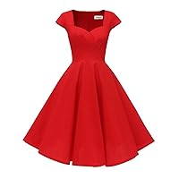 Women's Cap Sleeve 1950s Retro Vintage Cocktail Swing Dresses with Pocket