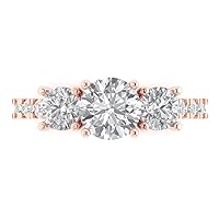 Clara Pucci 2ct Round Cut Solitaire 3 stone Accent Genuine Moissanite Engagement Promise Anniversary Bridal Wedding Ring 18K Rose Gold