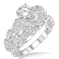 1.00 Carat Infinity Antique Bridal set in round cut diamond in 10k white gold