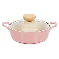 Neoflam Retro 2qt Non-Stick Ceramic Coated Stockpot with Integrated Steam Vent, Silicone Hot Handle Holder Included, Saute Pot, Casserole, Dutch Oven, 2-QT Low w/Glass Lid, Pink