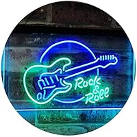 ADVPRO Rock & Roll Electric Guitar Band Room Music Dual Color LED Neon Sign Green & Blue 16