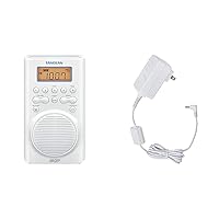 Sangean H205 AM/FM Weather Alert Waterproof Shower Radio White & ADP-H202 Switching Power AC Adapter for Models H201, H202 and H205, White