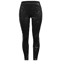 Women's Fashion High Stretch Sequin Leggings Casual Sparkle Glitter Bling Yoga Pants Slim Leg Shiny Sequin Tight